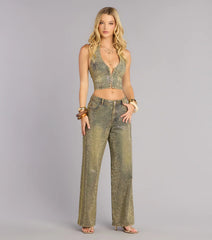 Glam Moment Rhinestone Denim Straight-Leg Jeans