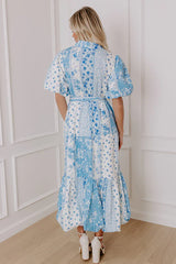 Love-Struck Floral Midi Dress in Sky Blue