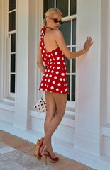 Maia Red Spot Halter Neck Mini Dress