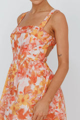 Lisseth Foldover Neckline Midi Dress Floral Red