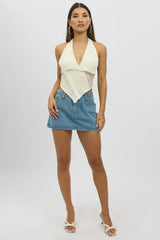 Beige Halter Neck Top Lace