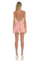 Floral Sequin Dress in Coral