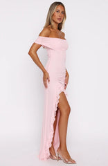 Icon In Motion Off Shoulder Maxi Dress Baby Pink