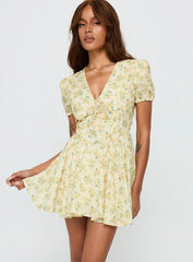 Ethelyn Mini Dress Yellow Floral