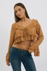 Beige Tie Up Blouse