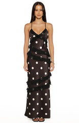 Inara Black Polka Dot Ruffle Maxi Dress