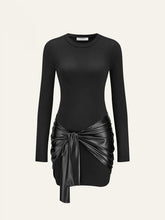 Faux Leather Paneled Knit Long Sleeve Mini Dress