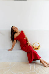 Dreamer’s Path Off The Shoulder Maxi Dress Red
