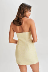 MESHKI Elizabeth Tweed Bow Mini Dress - Lemon