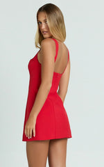 Aretha Mini Dress Corset Panel Dress in Red