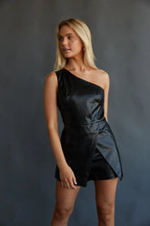 Becca Faux Leather One Shoulder Romper