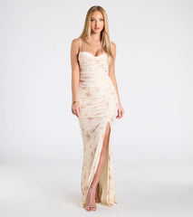 Jennifer Cowl Neck Bodycon Floral Velvet Formal Dress