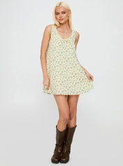 Antiquity Swing Mini Dress Yellow / Blue Floral