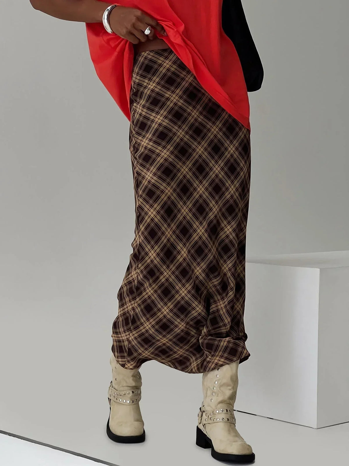 Hayze Maxi Skirt Brown Check
