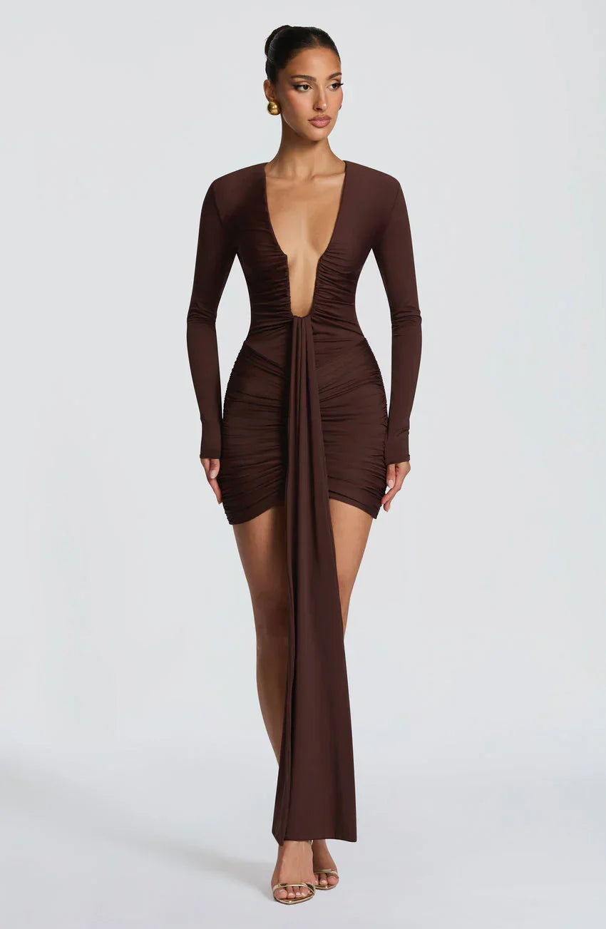 Tara Mini Dress - Plum Brown