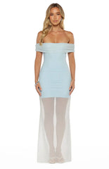 Tabitha Blue Off Shoulder Mesh Maxi Dress
