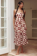 Confidante Piping Trim Midi Dress Brown