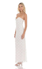 Sequin Floral Maxi Dress in White