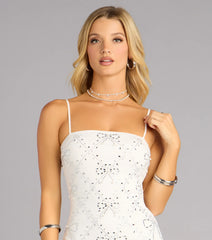 Pretty Polished Rhinestone Bow Mini Dress