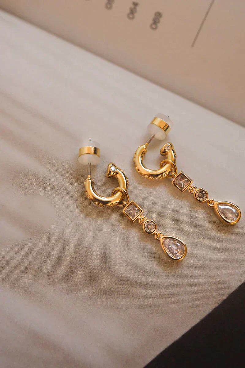 LUV AJ Bezel Stone Charm Huggies
