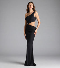 Idella One-Shoulder Cutout Mesh Formal Dress