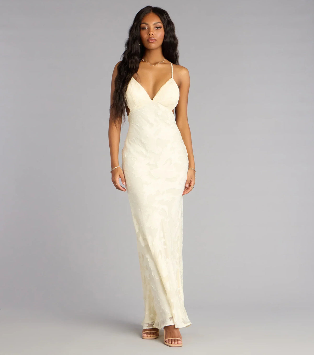 Enya Floral Mesh Lace-Up Formal Dress