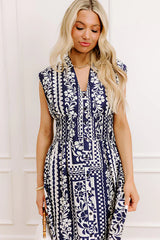 Hawaii Holiday Floral Midi Dress in Navy