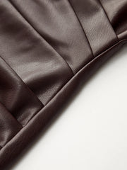 Faux Leather Waist Ruched Dress