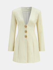 Floral Metal Button Faux Leather Mini Dress