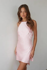 Arella Halter Coquette Satin Mini Dress