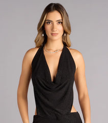 Midnight Intentions Glitter Halter Maxi Dress